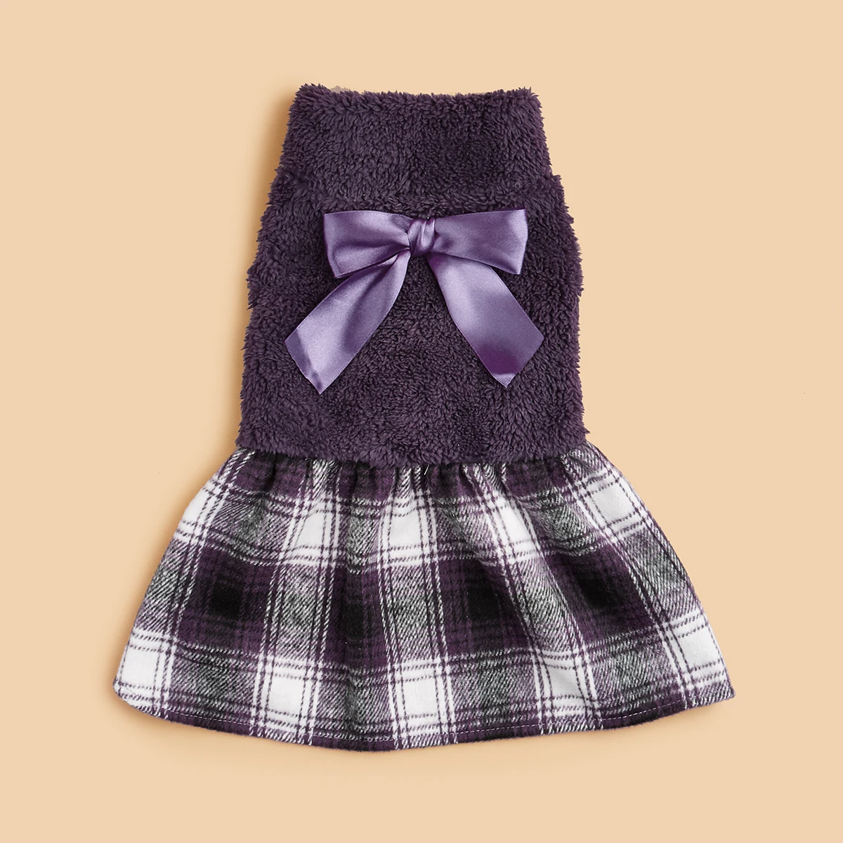 Dog Dress for Small Dogs Warm Costume Plaid Printed Puppy with  Doggie Pet Clothes Bowknot Apparel for Dogs Cats Daily Wear