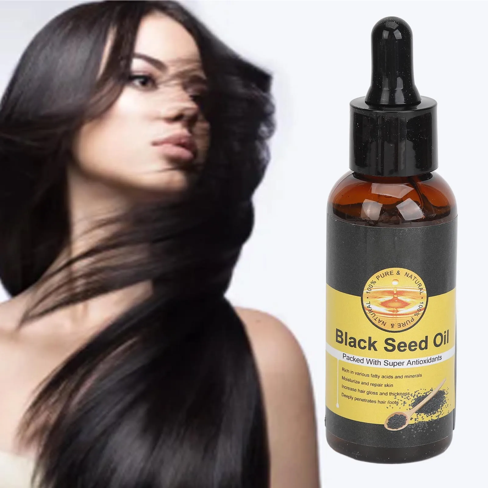 Organic Liquid Black Seed Oil Vitamins Black Seed Oil Increase Thickness Moisturizing 60ml Deeply Penetrates for Dry Skin