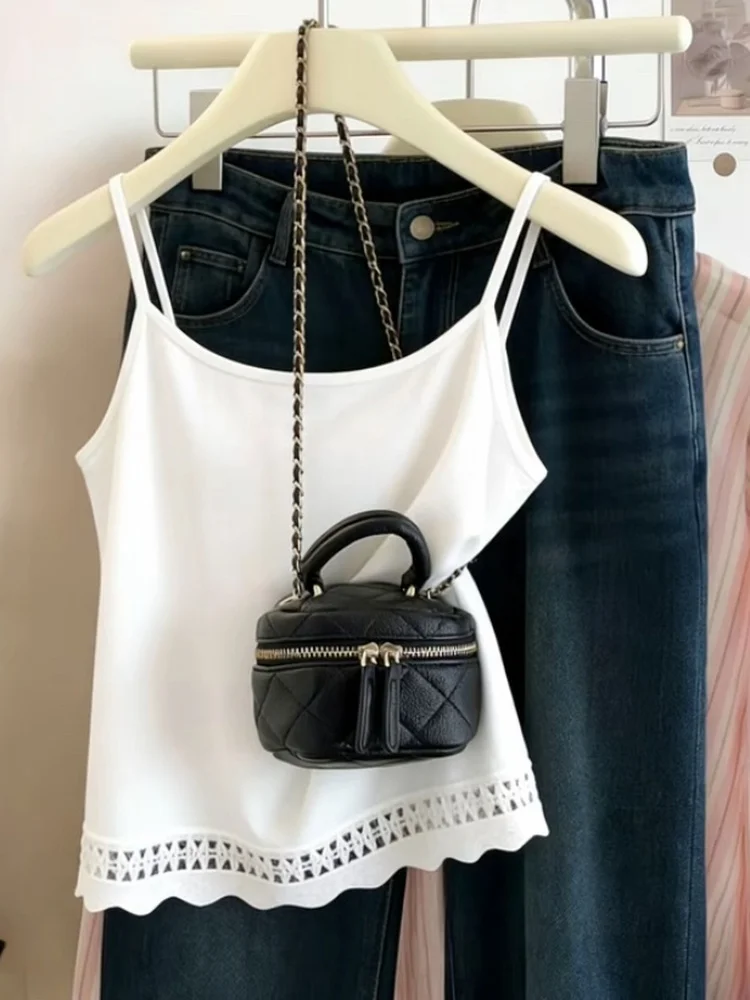 Lace Strap Vest Women's Summer New Style Loose Sleeveless Top Cotton 95% Elastic Fiber 5% Simple Style Inner Wear Outer Wear
