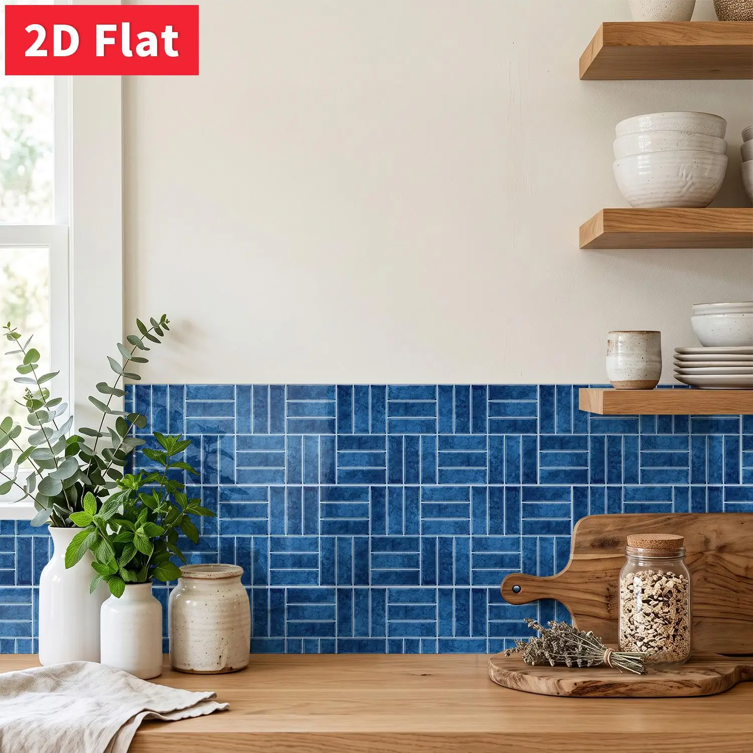 Deep Blue Subway Tile Sticker 11.81x5.91 inch Glossy Crystal Film Waterproof Peel Stick Wall Tile Decal