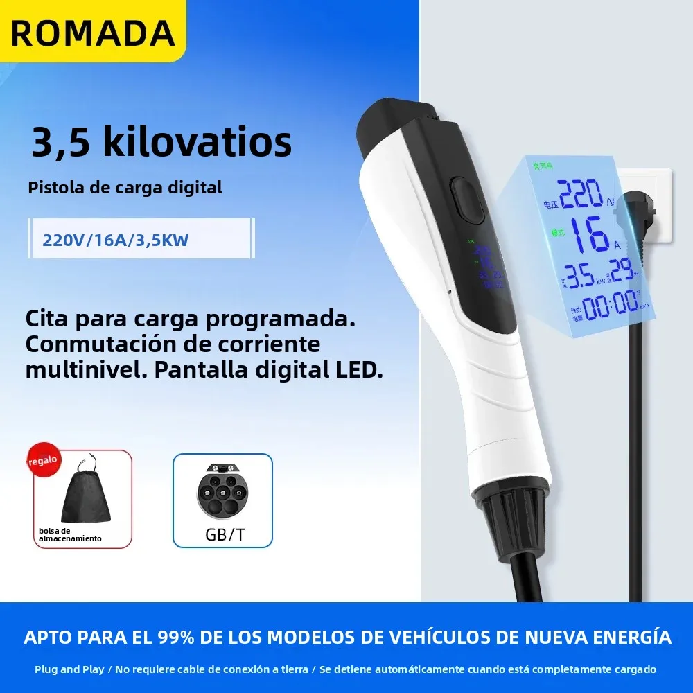 Nuevo Cargador Portátil 3.5Kw 16A Gb/T20234 Ev Cable De 3M-20M Evse Adaptador De Caja De Pared Con Enchufe Europeo Con Pantalla De Visualización De Alta Eficiencia Para Ev — -53%, 67.37€ Coupon, from 57.39€ – 53% descuento – €57.39