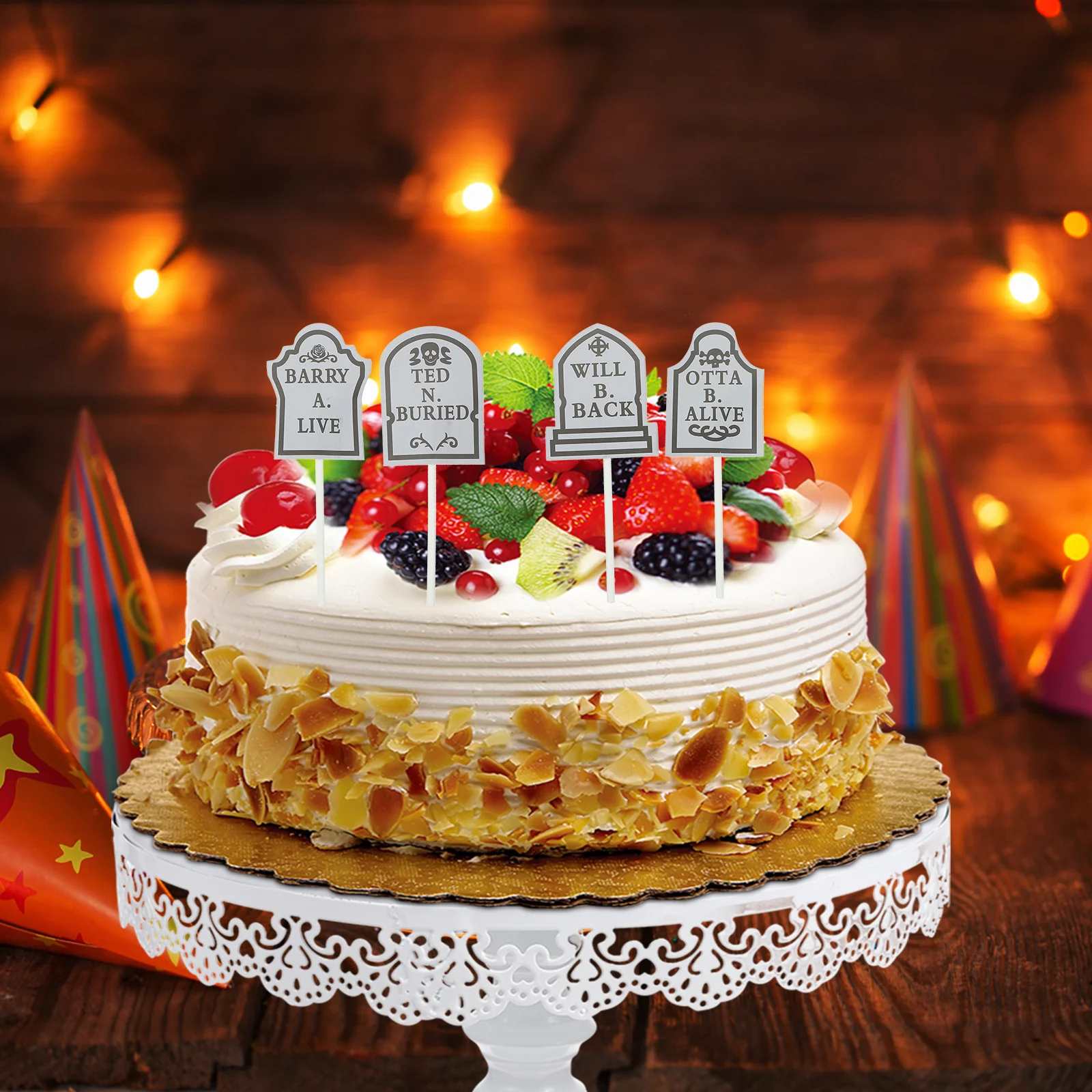 

24 pcs Tombstone Cake Toppers For Fruit Picks Christmas Party Decoration Cake Decorating Picks Fruit Toothpicks