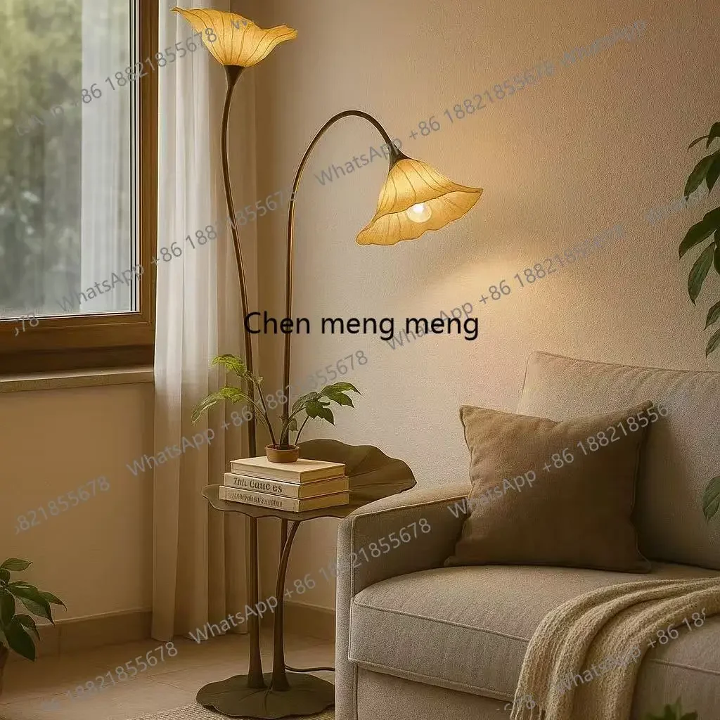 Lotus leaf floor lamp Chinese style log style creative personality art designer living room bedroom