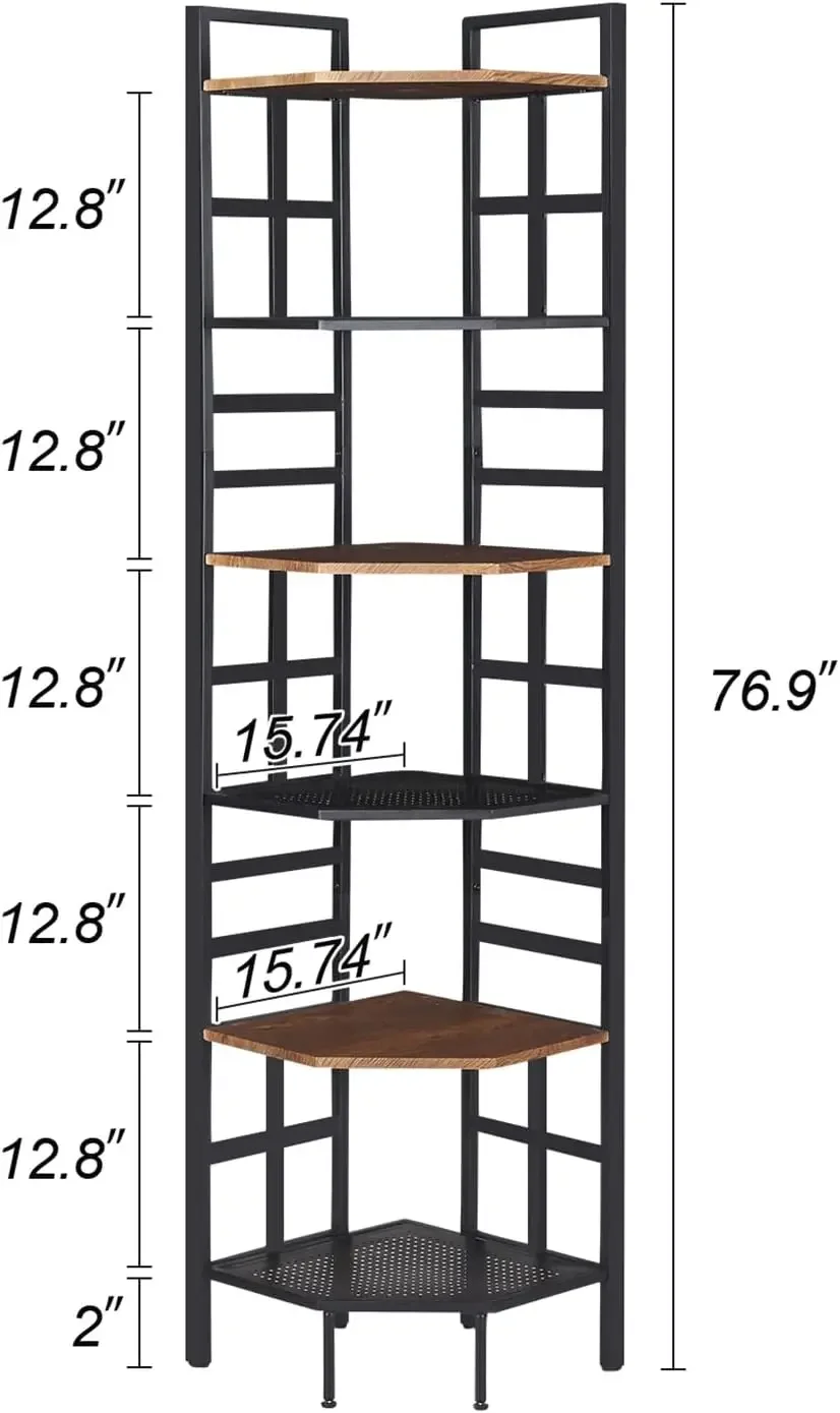 Shelf, 6 Tier Tall  Bookshelf 76.9", Industrial  Shelf Stand, Display Corner Shelving Unit with Stor