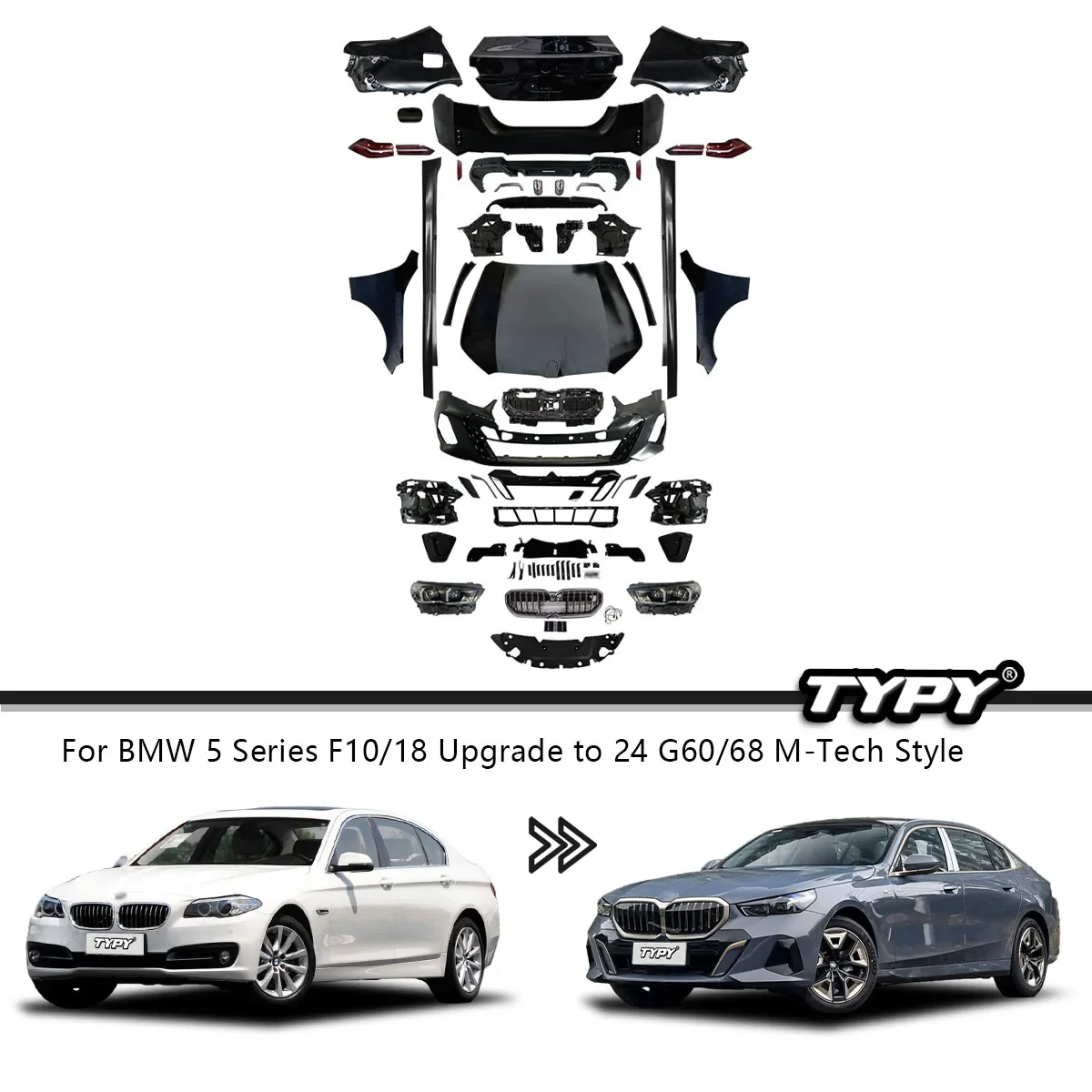 Car Body Kit For BMW 5 Series F10 F18 Upgrade 2024 G60/G68 M-Tech Style Front Rear Bumper M Sport Headlights