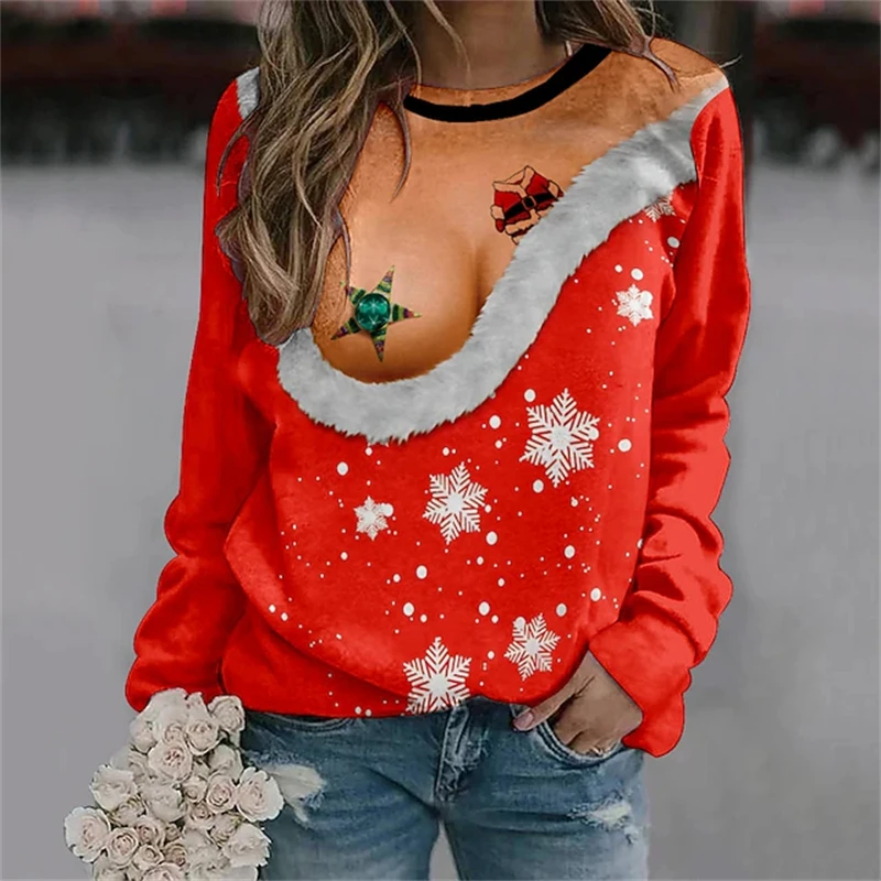 Funny Ugly Christmas Sweatshirt Women Clothes Christmas Couples Crewneck Sweatshirts Fake Muscle Pattern Costume Unisex Pullover