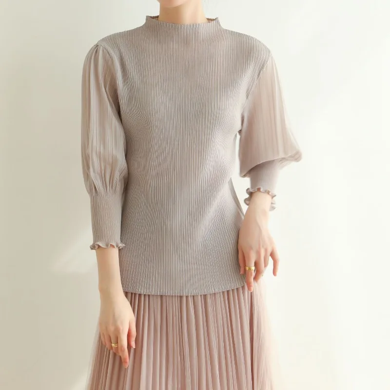 

Miyake Pleated French Women's Tops Simple Casual Peplum Stretch T-Shirt Commuter Temperament Gentle Clothing Woman Clothes