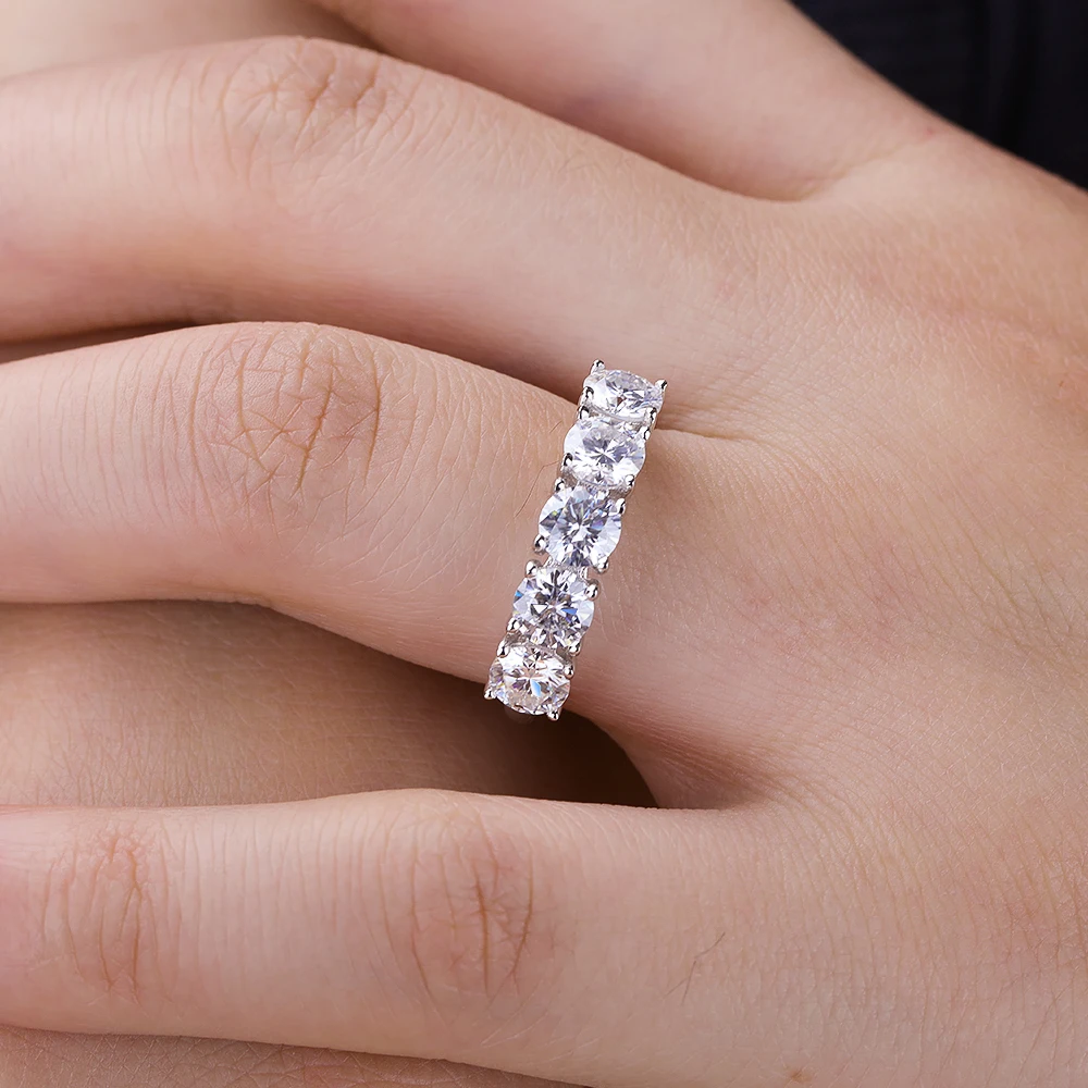 5‑mm Width 5‑Stone‑Row‑Design Full‑Moissanite Ring for Women, Bridal 925 Sterling‑Silver Engagement‑Wedding Band Fine Jewelry, Ideal Anniversary Gift for Her