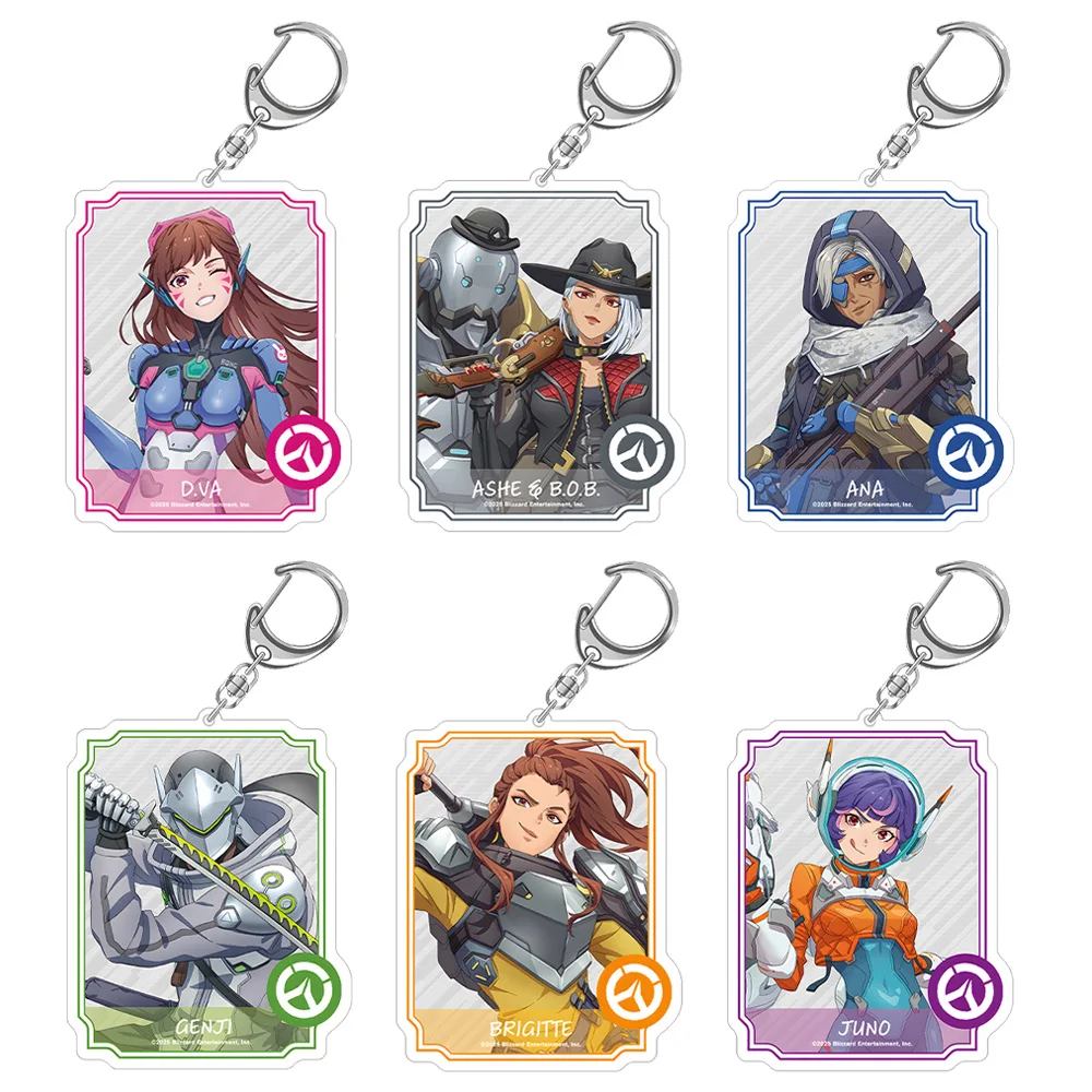 Overwatch 2 حرف مستطيل D.Va Kiriko Genji Mercy Tracer Reaper Hanzo Ana Juno Chibi سلسلة مفاتيح مصنوعة من الأكريليك حقيبة قلادة لعبة هدية #1