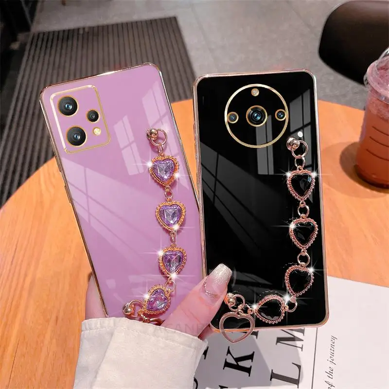 Realme11pro Luxury Chain Bracelet Case For Oppo Realme 11 Pro Plus 9 8 10 9i 4g 5g 8i Gt Neo 2 3 3t Plating Silicone Wrist Cover