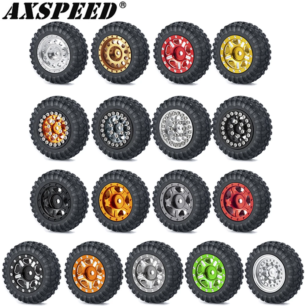 AXSPEED 4PCS Wheels Tires Set with Hex Adapter for Kyosho Jimny 1/18, Miniz-Z 4X4 JEEP Wrangler, 4Runner Hilux 1/24 RC Crawler