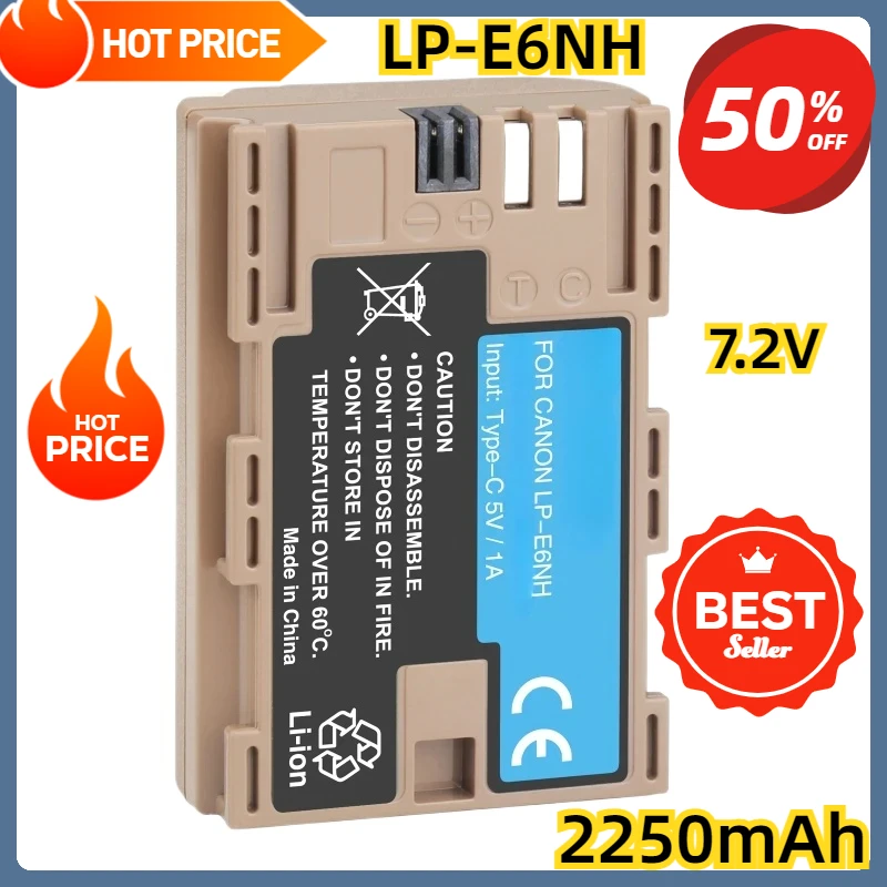 

For Canon EOS R R5 R6 60D 70D 80D 90D 5D IV 5DS R 7D Mark Camera LP-E6NH Replace LP-E6N LP-E6 Battery with Type-C Input