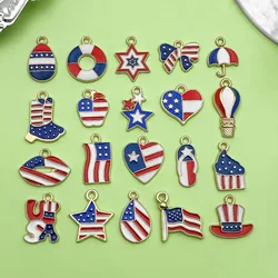 20pcs Enamel Flag Design Charms Alloy Independence Day Pendants For DIY Bracelets Necklaces Jewelry Making Accessories