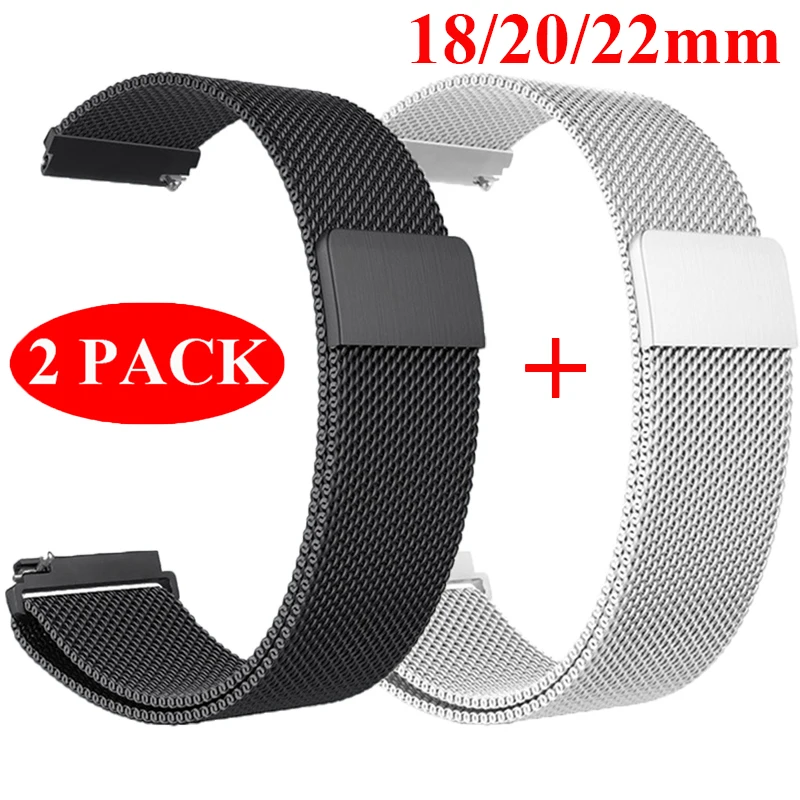 

2 упаковки 18 20 22 мм миланский ремешок для Samsung Galaxy Watch 7 6 5 4 40 мм 44 мм 4 6 Classic 46 47 мм 5Pro браслет с магнитной петлей