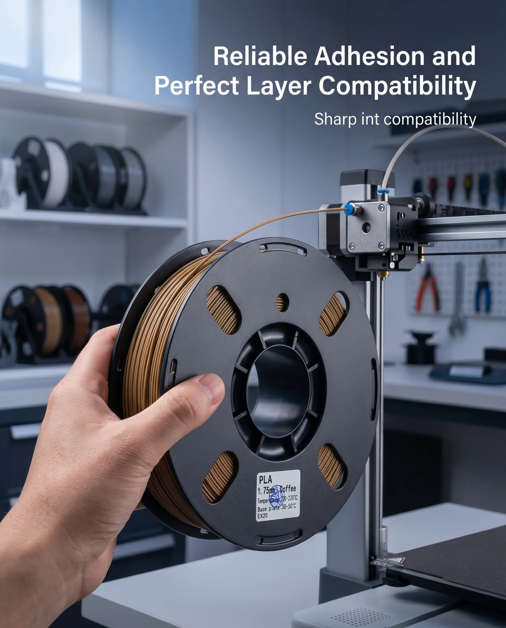 

Premium PLA+3D Printer Filament 1.75mm, Coffee Brown–High Toughness, Low Warping, Dimensional Accuracy +/- 0.02mm, 1kg Spool