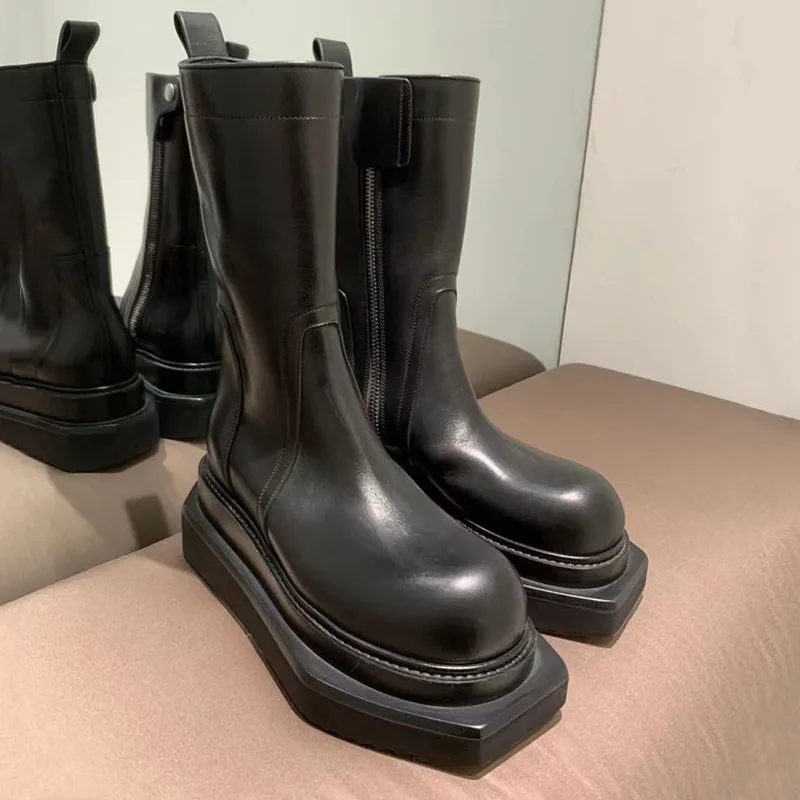 

British Style Couple Platform Boots Trend Men's Women's Round Head Heightening Platform Locomotive Knight Boot Botas Para Hombre
