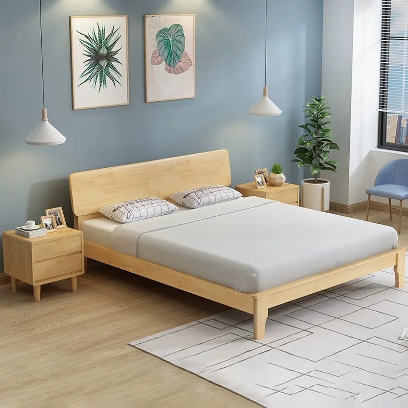 China factory cheap modern solid wood double single bed bedroom bed furniture wooden beds