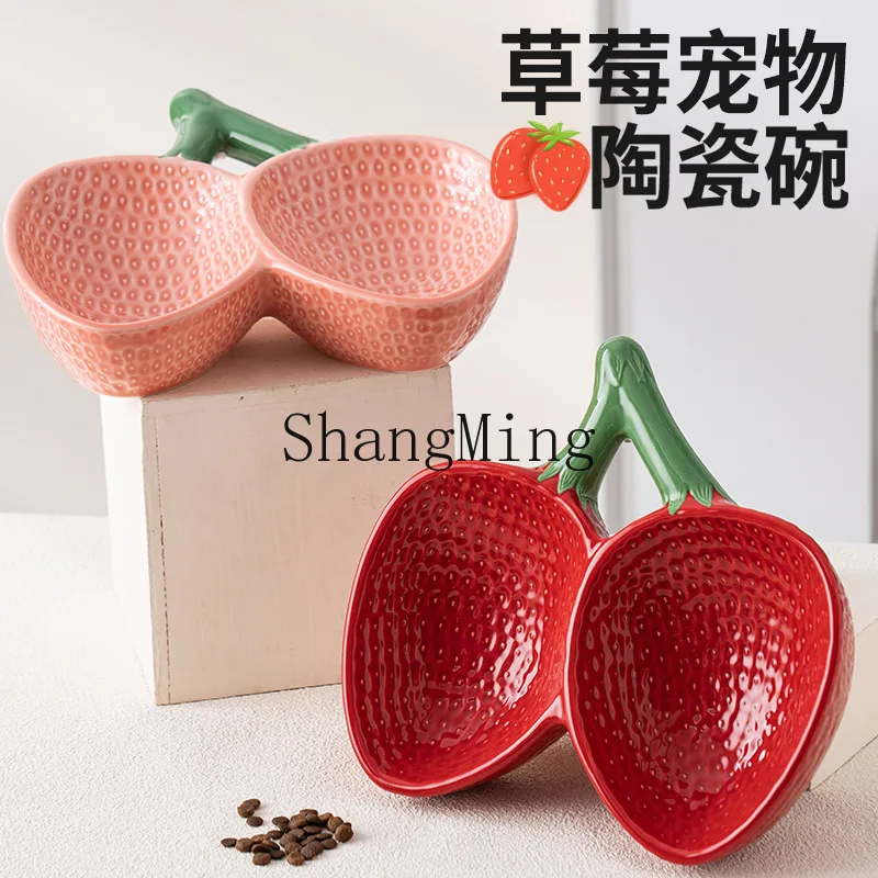 

PYH ceramic pet bowl cat small dog pet double bowl protection cervical cat water bowl anti-knocking