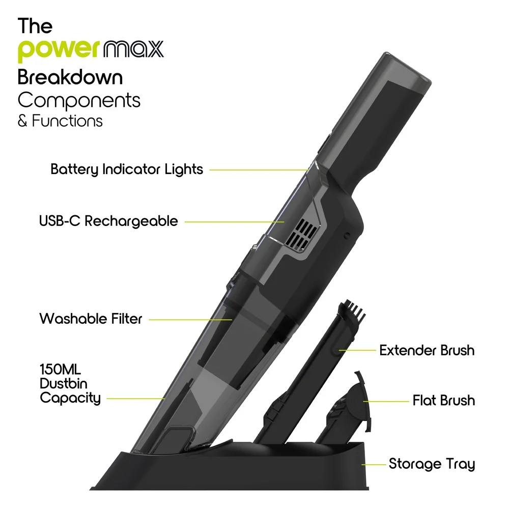 Kabelloser Handstaubsauger, 5 V, leistungsstarke Saugkraft mit USB-Aufladung, Fugendüse, Polsterdüse, Ablagefach, HEPA-Filter