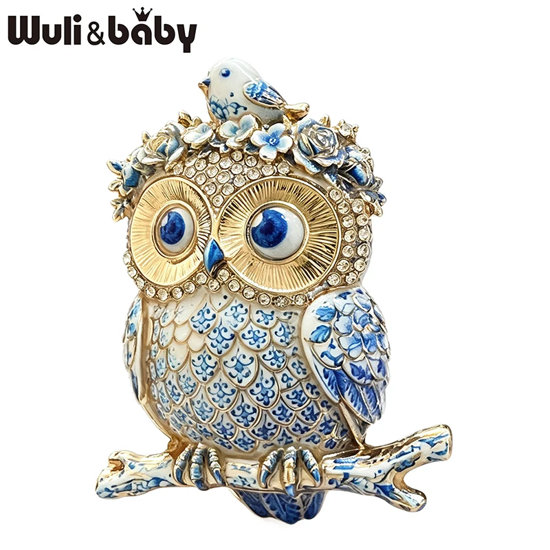 Wuli&baby Lovely Owl Brooches For Women Unisex 4-color Rhinestone Wear Floral Wreath Bird Woodland Animal Party Brooch Pins Gift