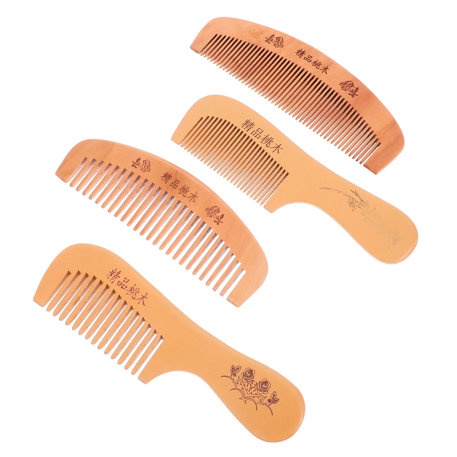 

4 Pcs Peach Wood Comb Anti Static Portable Travel Size Scalp Massager Natural Hair Care Lightweight Daily Use Wooden