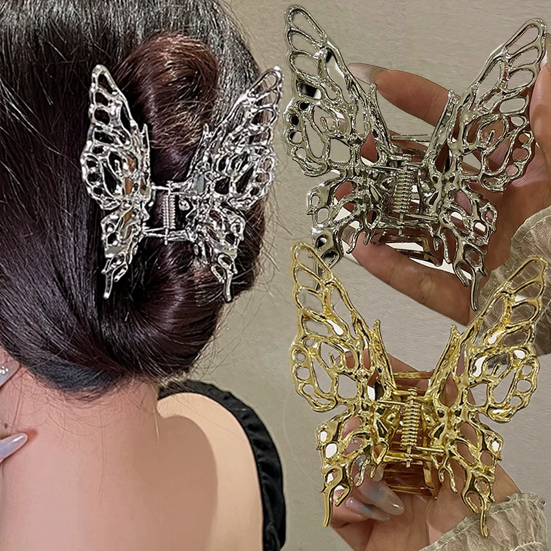 

Liquid Butterfly Hair Clip Bright Silver Cross Geometric Hairpin Rose Flower Hair Claw Woman Girls Styling Barrette Headdress