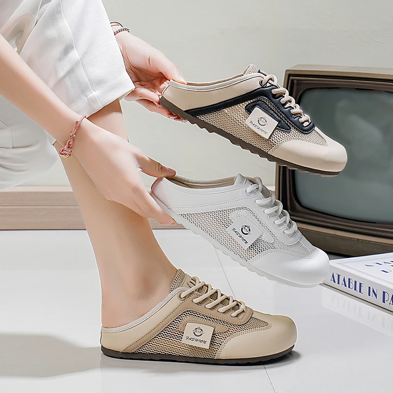 

Новинка 2023 года, женские летние верхние тапочки, полутапочки, легкая обувь с дышащей сетчатой поверхностью и толстой подошвой, женская обувь