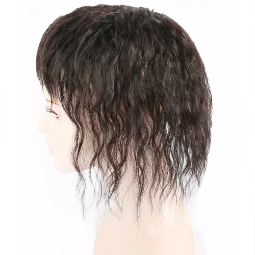 Imagen 2 del producto Peluquín rizado de cabello humano Color Natural/marrón oscuro adecuado para la caída del cabello y volumen raro pieza de cabello de mujer 8x12cm 12x12cm