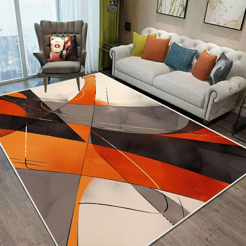 Nordic Style Orange Geometry Large Living Room Carpet Modern Decoration Bedroom Soft Non-slip Rug Large Area Sofa Side Floor Mat