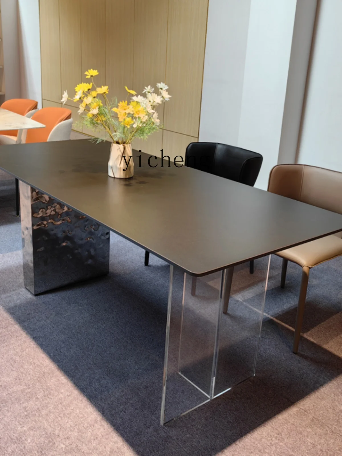 

LX Rectangular Rock Plate Small Apartment Light Luxury Minimalist Stainless Steel Acrylic Floating Dining Table