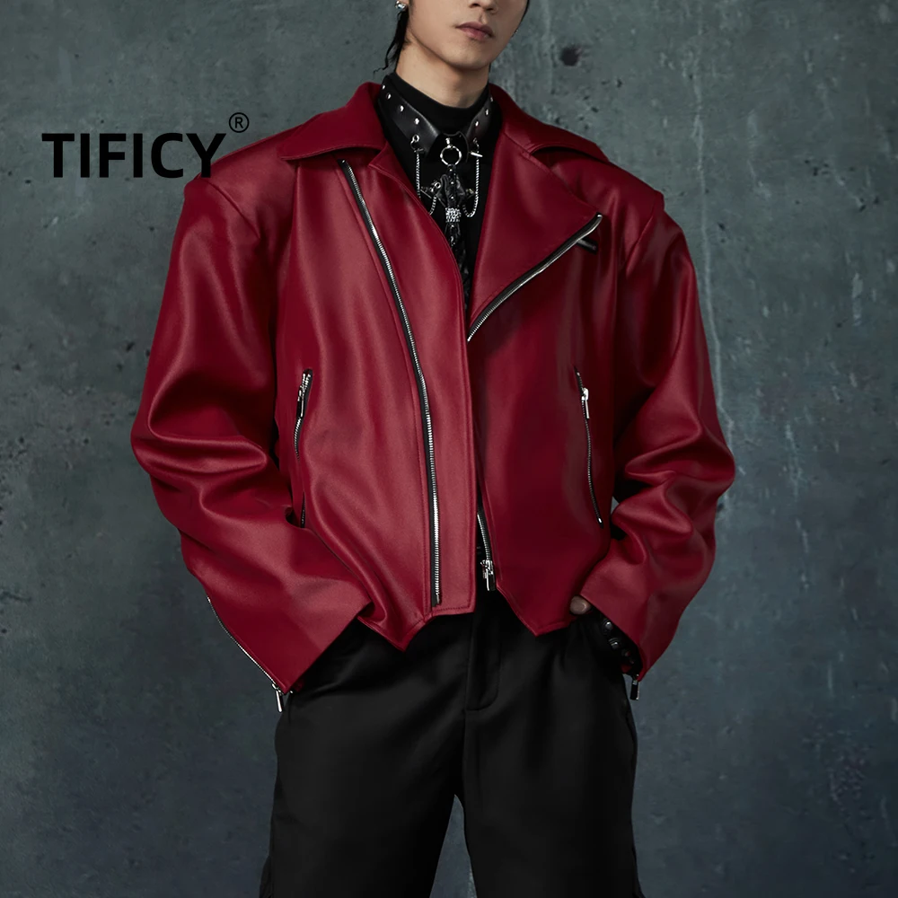 TIFICY Autumn and Winter Fashion Faux Leather Jackets Big Collar Rock Street Motorcycle Short Jacket Top Zipper Coats Jacket