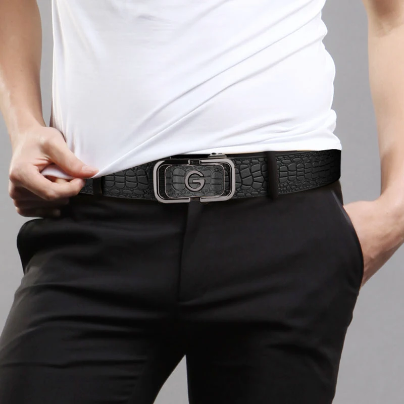 حزام جلد PU أنيق للرجال - أحزمة عصرية للحياة اليومية والترفيه والحفلات والمهرجانات والعمل وإبزيم تلقائي للأعمال #5