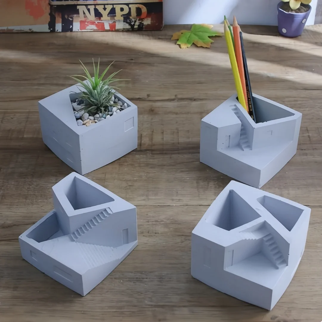 

Микро-пейзаж здание цветочный горшок бетонная силиконовая форма гипсовый горшок для сочных ручек держатель для ручек форма для украшения дома