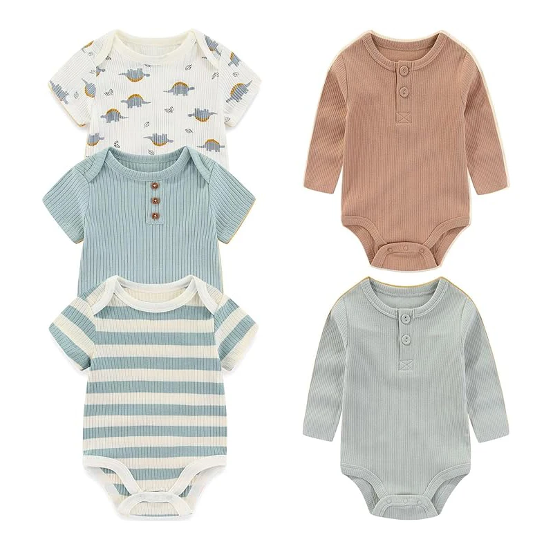 

Unisex 5 Pieces Newborn Baby Boy Clothes Ribbed Pattern 0-12M Cotton Baby Girl Clothes Autumn Cartoon Baby Bodysuits