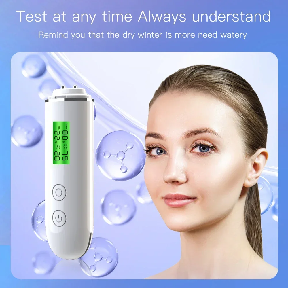 Analyseur de peau Portable et Rechargeable, détecteur numérique LCD, testeur d'humidité de l'eau et de l'huile, détection d'agent Fluorescent, outil de soins du visage