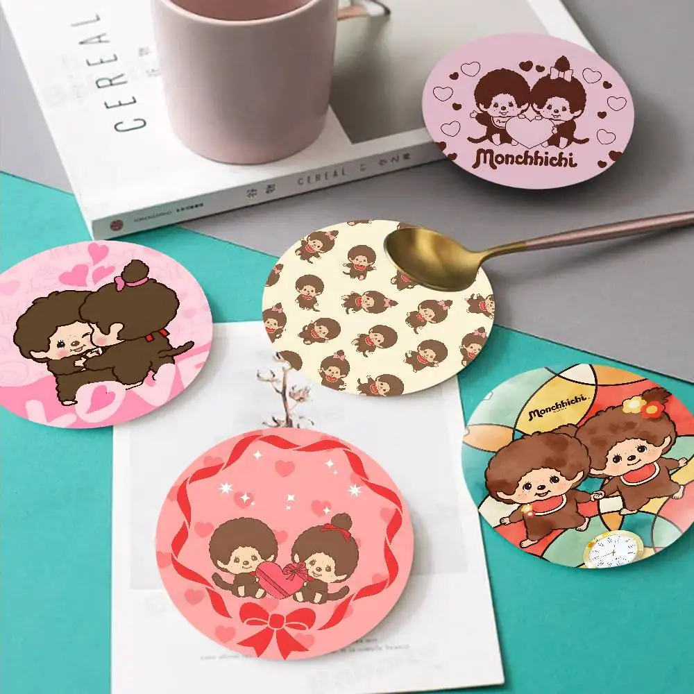 

Cartoon M-M-Monchhichis Anime Wooden Coaster Colour Printing Cup Mat Home Desk Decoration Gifts