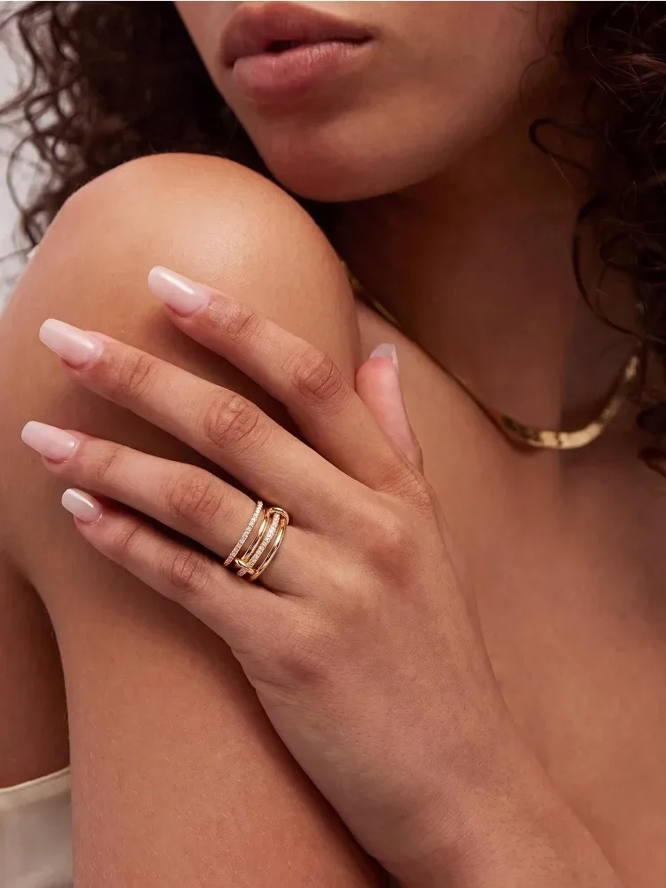 Personalisierter Mehrschichtiger Zirkon-Ring für Damen 925 Sterling Silber Täglicher Jubiläums-Schmuck Hochwertige Feine Schmuckstücke – Detail 3
