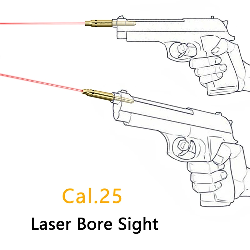 Tactical Laser Bore Sight Cal.25 Caliber Red Dot Laser Sight for Glock Pistol Handgun Airsoft Gun Weapon Shooting Aiming Hunting