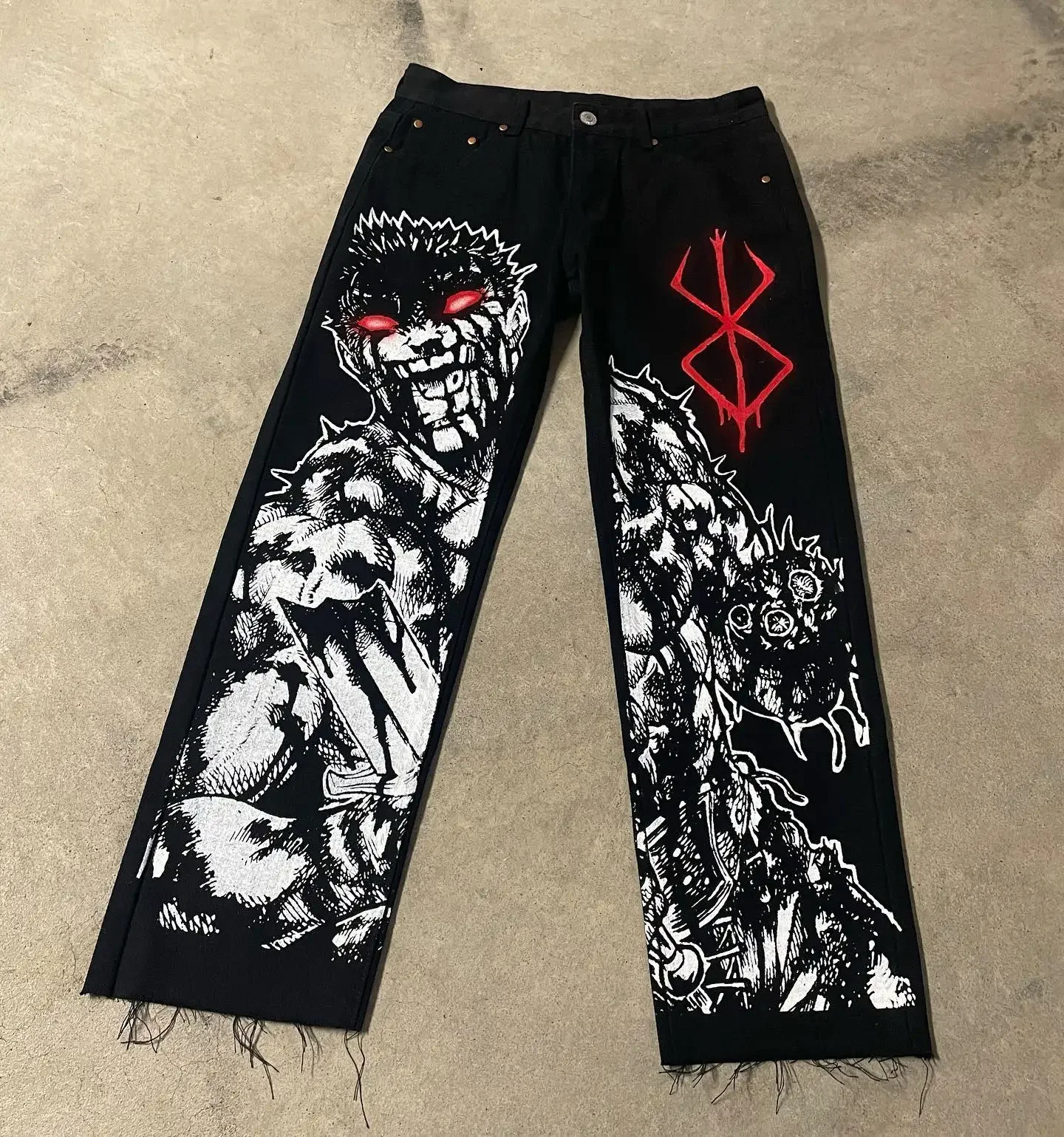 Y2K New Street Jeans Japanese Harajuku Hip Hop Pattern Printed Loose Jeans Gothic High Waist Wide Leg Pants for Men and Women