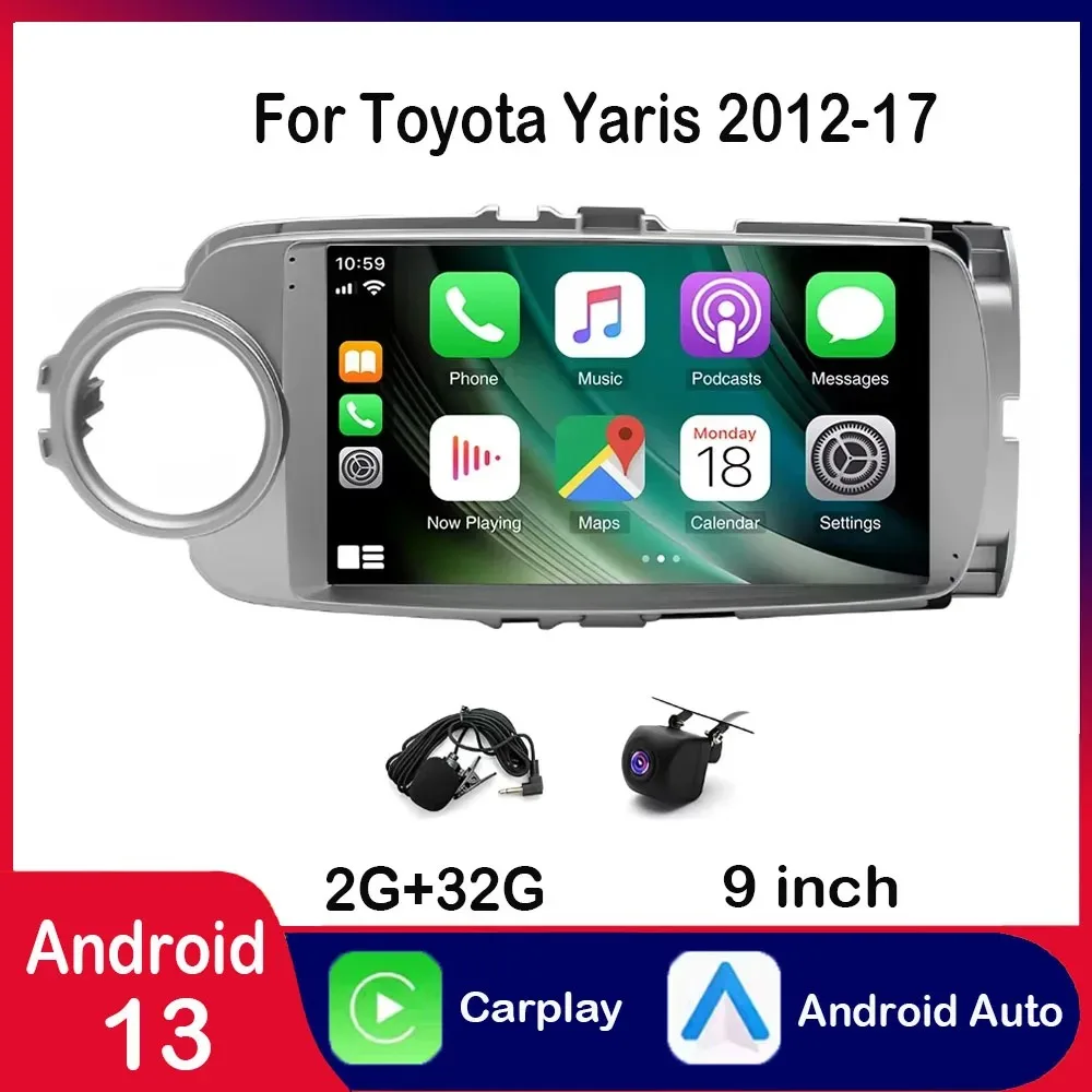 

9 Inches Android 13 Car Stereo Radio GPS Player CarPlay 2+32G Compatible for 2012-17 Toyota Yaris