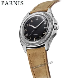 Parnis 2024 Year 41mm Silver Case Automatic Mechanical Men Watch Leather Strap NH35 Movement Men's Watches