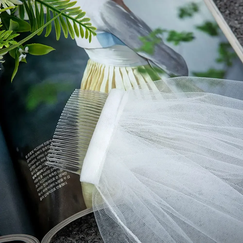 Velo de novia con diamantes de imitación para mujer, velo corto con peine, 1 nivel, 2024