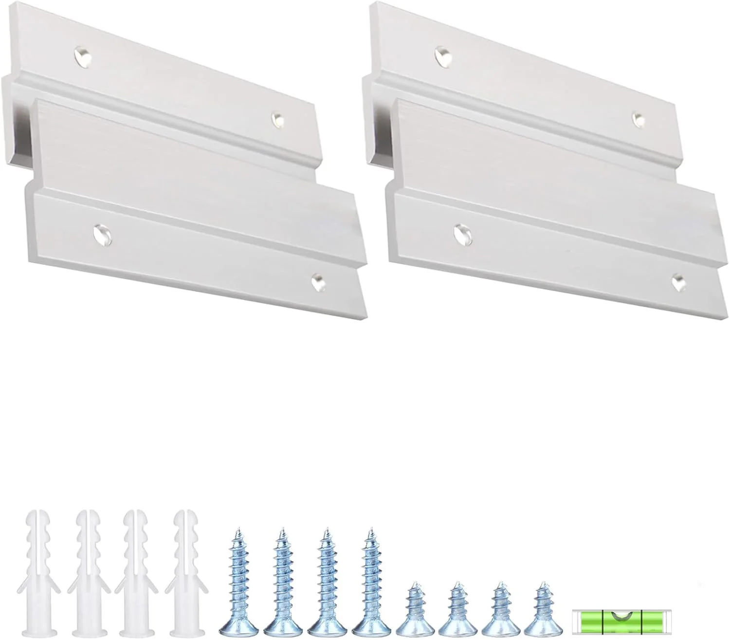 2 Pairs French Cleat Picture Hanger, Aluminum Z Hanger Interlocking Wall Mounting Bracket Hardware with Screws Anchors Level