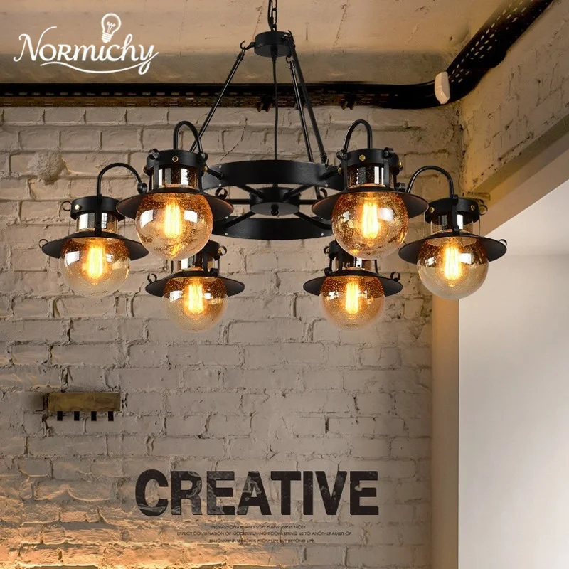 American Retro Pendant Light Creative Restaurant Dining Room Iron Industrial Glass Lighting Home Changeable