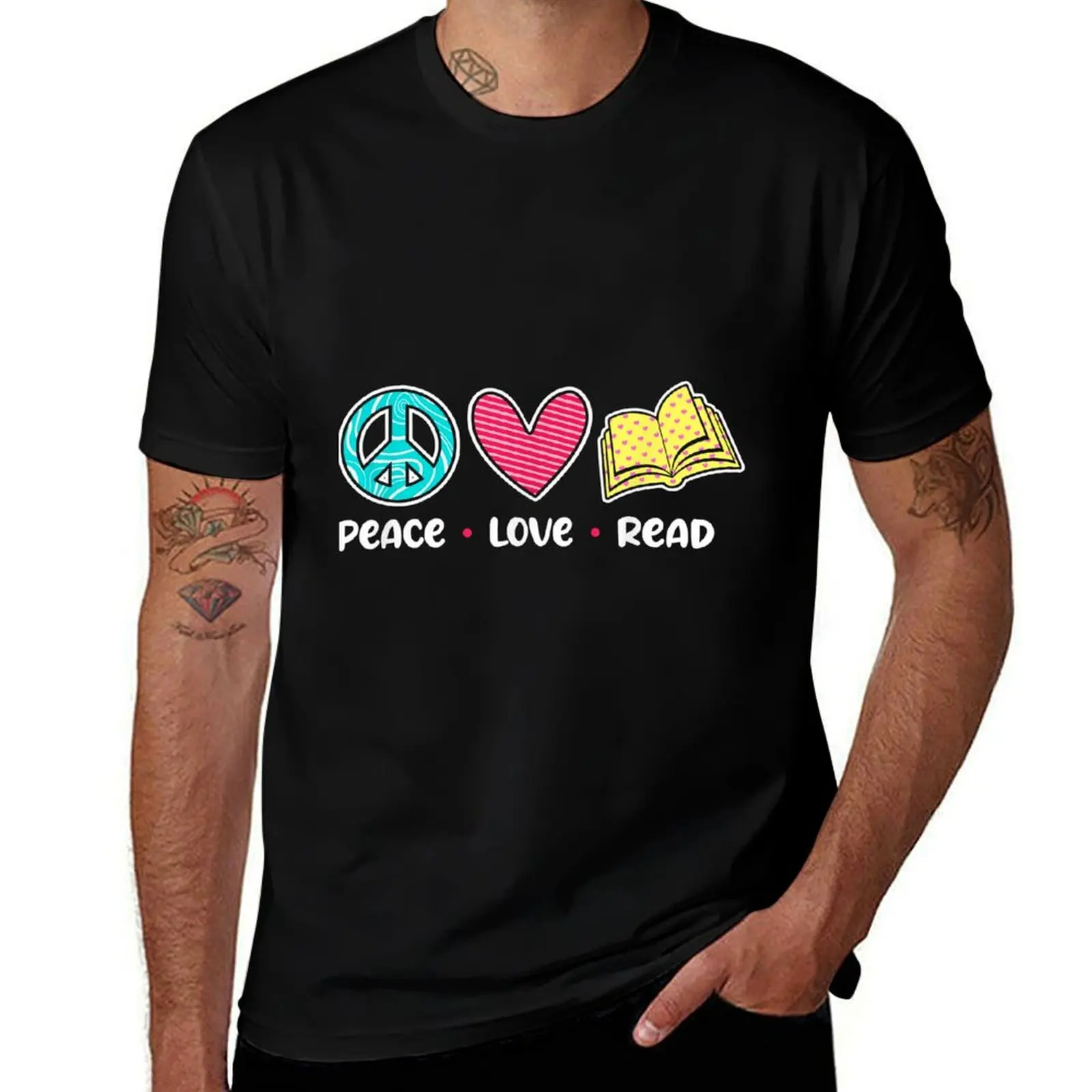 Peace Love Read Shirt Book Lover Reading Bookworm Library T-Shirt Fashion Pattern Printed Tee Shirt