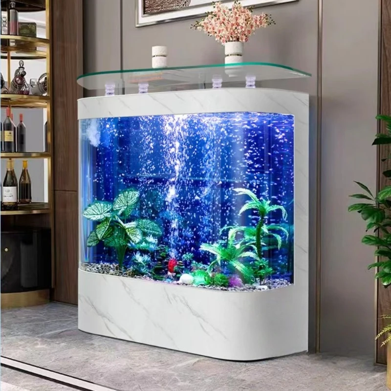 

New Minimalist Double-Arc Fish Tank, Floor-Standing Aquarium with Self-Cleaning System & Ultra Clear Glass for Living Room JT40