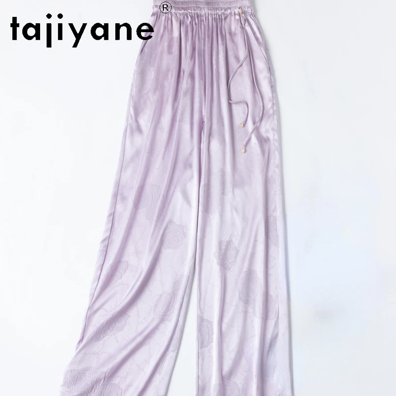 TAJIYANE 93% Mulberry Silk Pants Women 2024 Korean Fashion Wide Leg Pants Old Money Style Trousers Womens Summer Clothes штаны