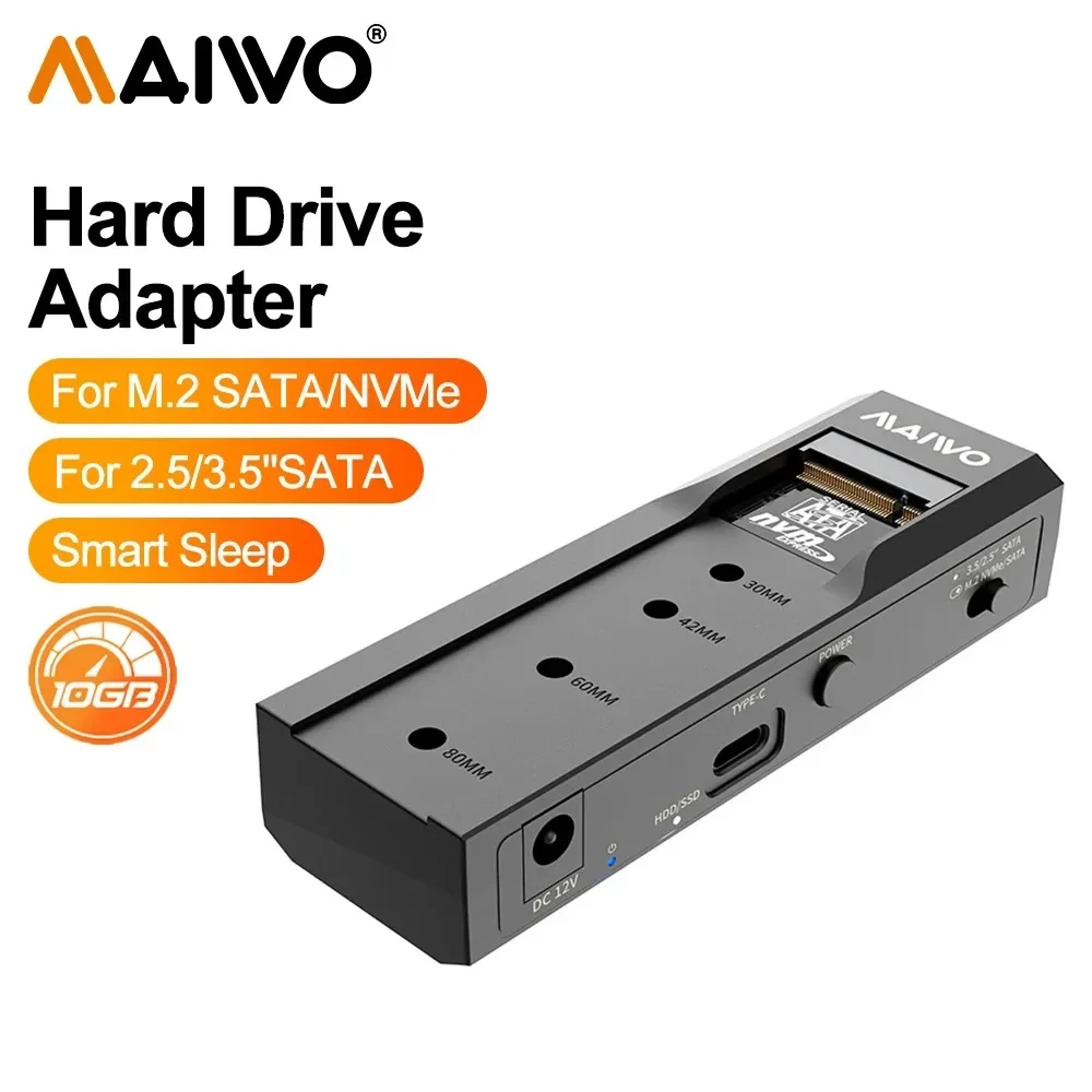 

MAIWO M.2 NVMe NGFF Enclosure Type C 10Gbps 2.5 3.5 Inch HDD Case USB 3.1 Gen2 Hard Drive Disk box for 2.5/3.5 SATA NVME HDD SSD