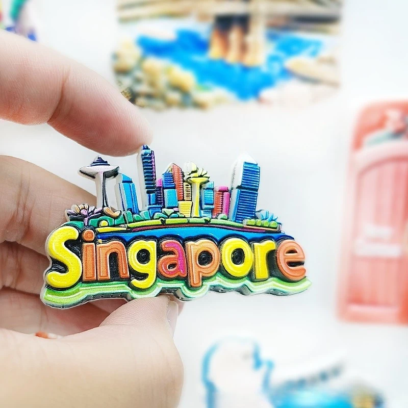 مغناطيس الثلاجة من سنغافورة مارينا باي ساندز - تذكار أفق ثلاثي الأبعاد لحمام السباحة والسفينة ديكور فريد من نوعه هدية آسيا