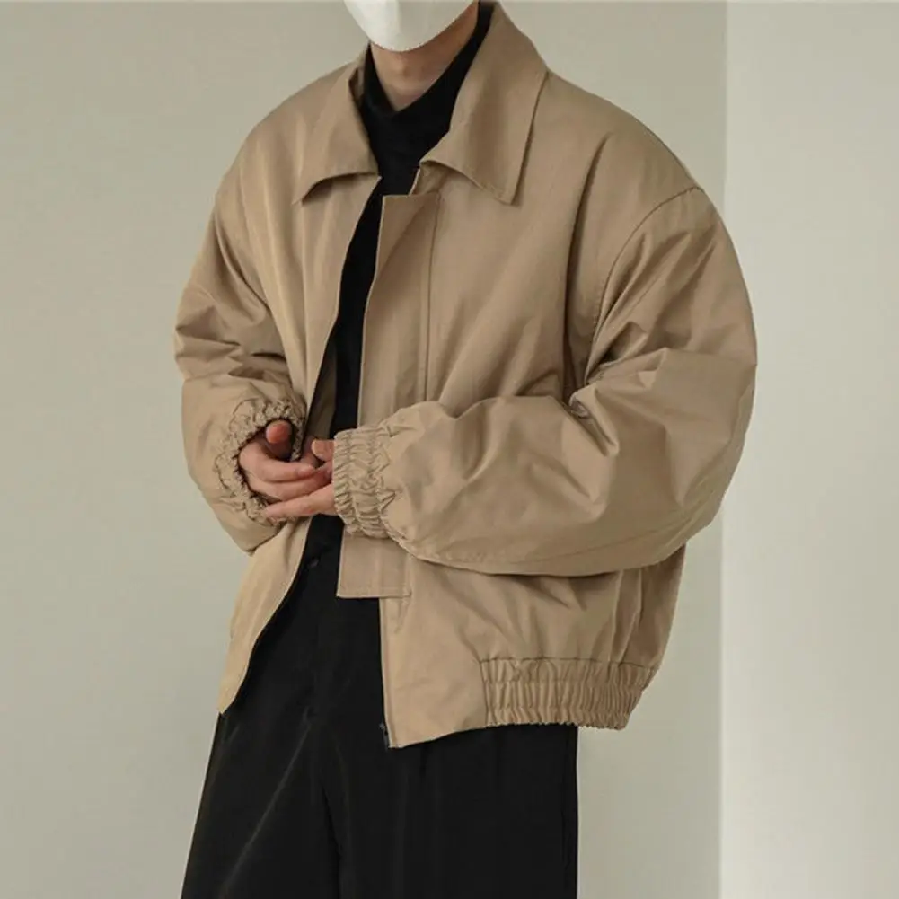 

Fashion Coat Washable Solid Color Lapel Collar Men Trench Coat Zipper Closure Comfortable Men Jacket for Trip